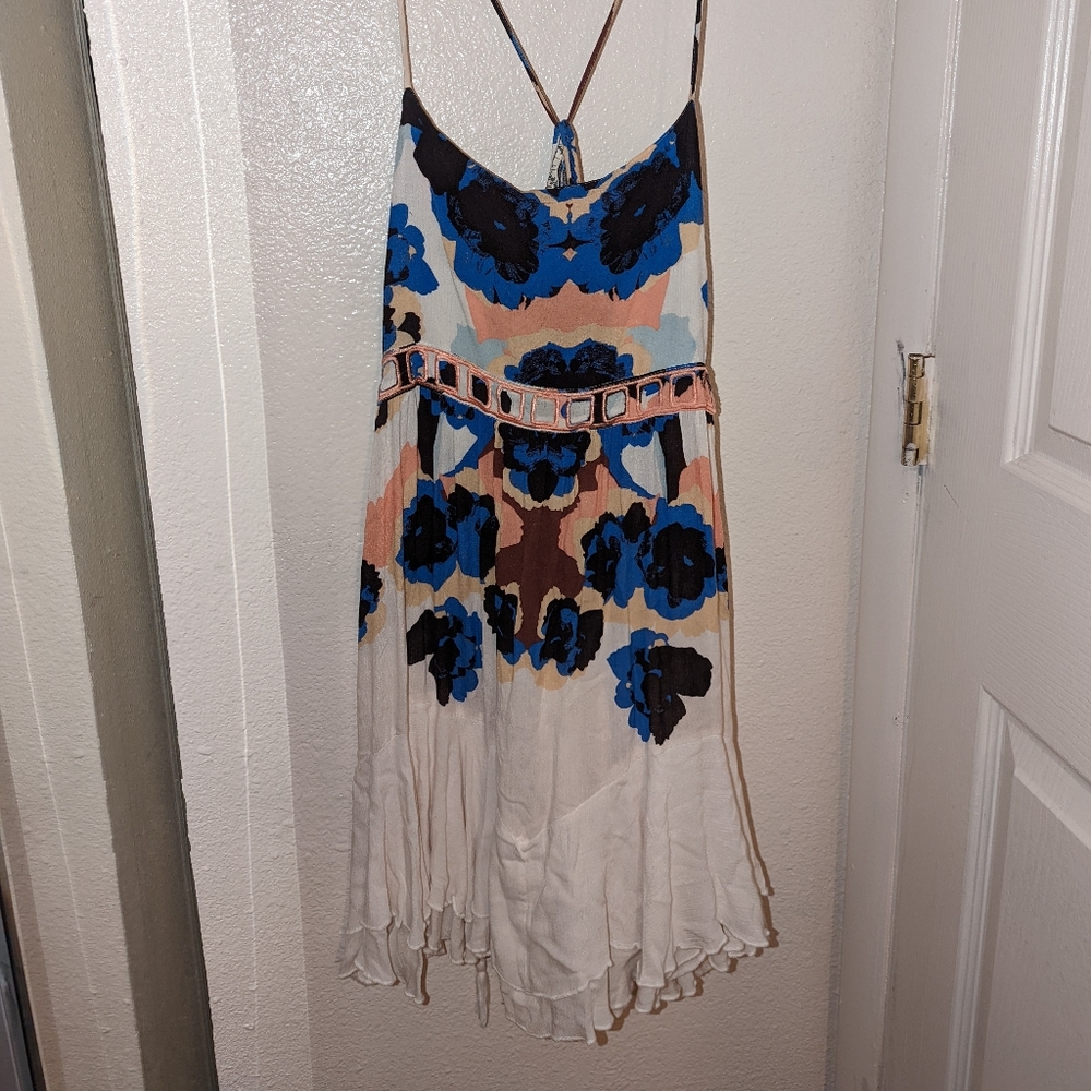Free People Flowy White Floral Open Back Dress